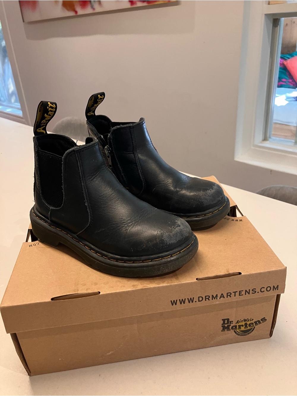 Dr. Martens Kids Black Leather Chelsea Boots with Heel Loop